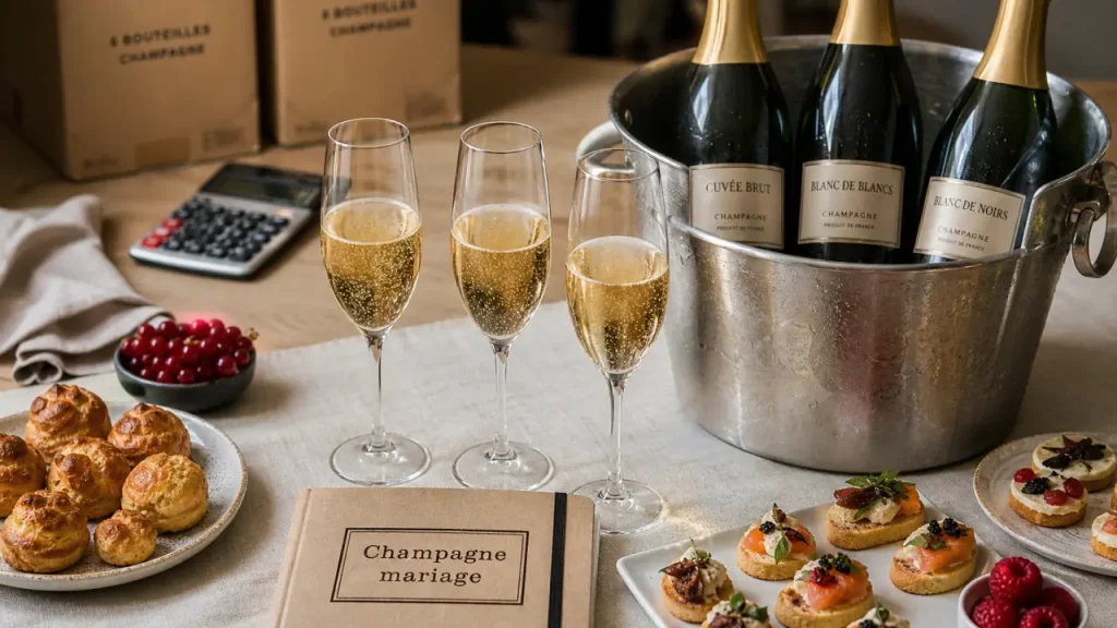 Champagne mariage : flûtes, seau à glace et calcul des bouteilles