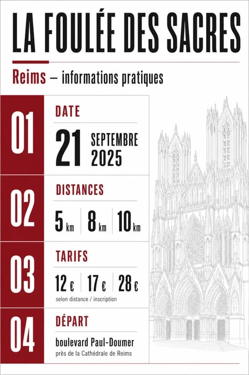 Foulée des Sacres à Reims : graphique des distances, tarifs et horaires