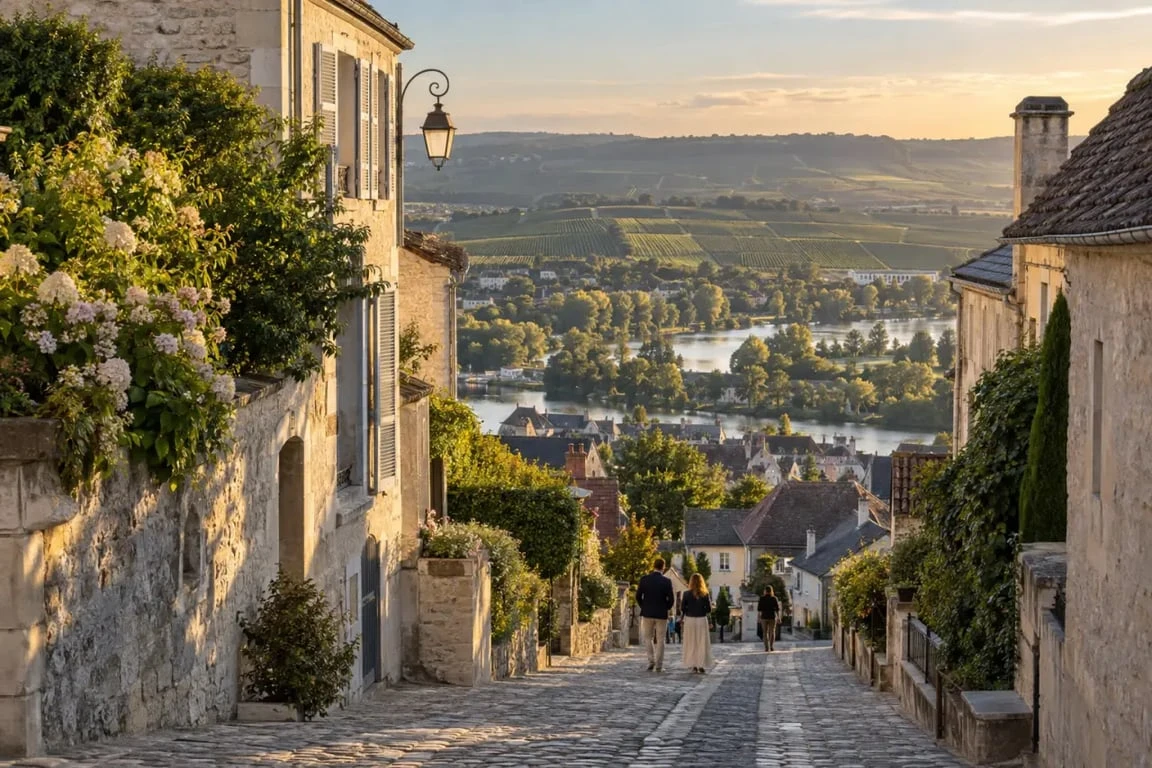 Route du Champagne Reims : village de Hautvillers et panorama sur la Vallée de la Marne