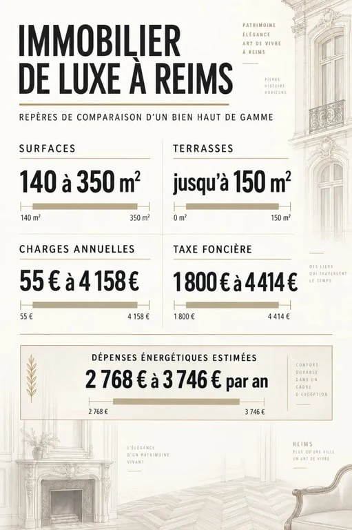 Infographie sur l’immobilier de luxe à Reims et les coûts réels d’un bien haut de gamme