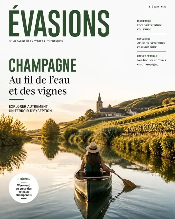 Descente en canoë sur la rivière Vesle près de Reims dans le vignoble champenois