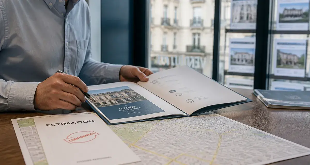 l adresse immobilier reims : conseiller devant un dossier d’estimation en agence