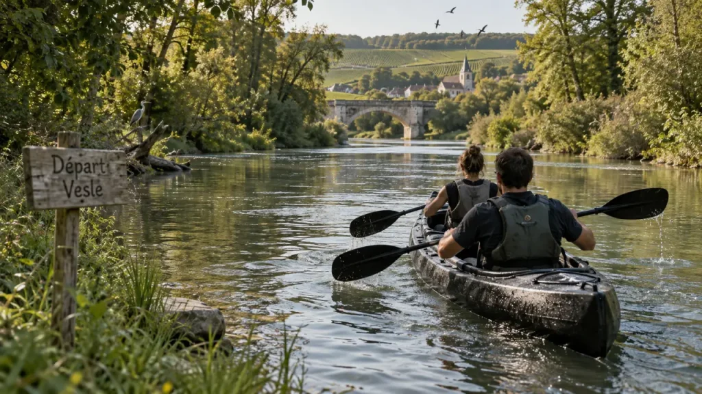 Reims champagne canoe kayak sur la Vesle, canoë sur rivière
