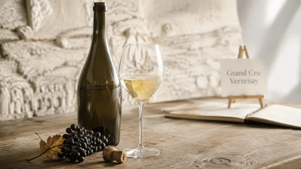 Verzenay champagne Grand Cru, Pinot Noir, bouteille et grappe